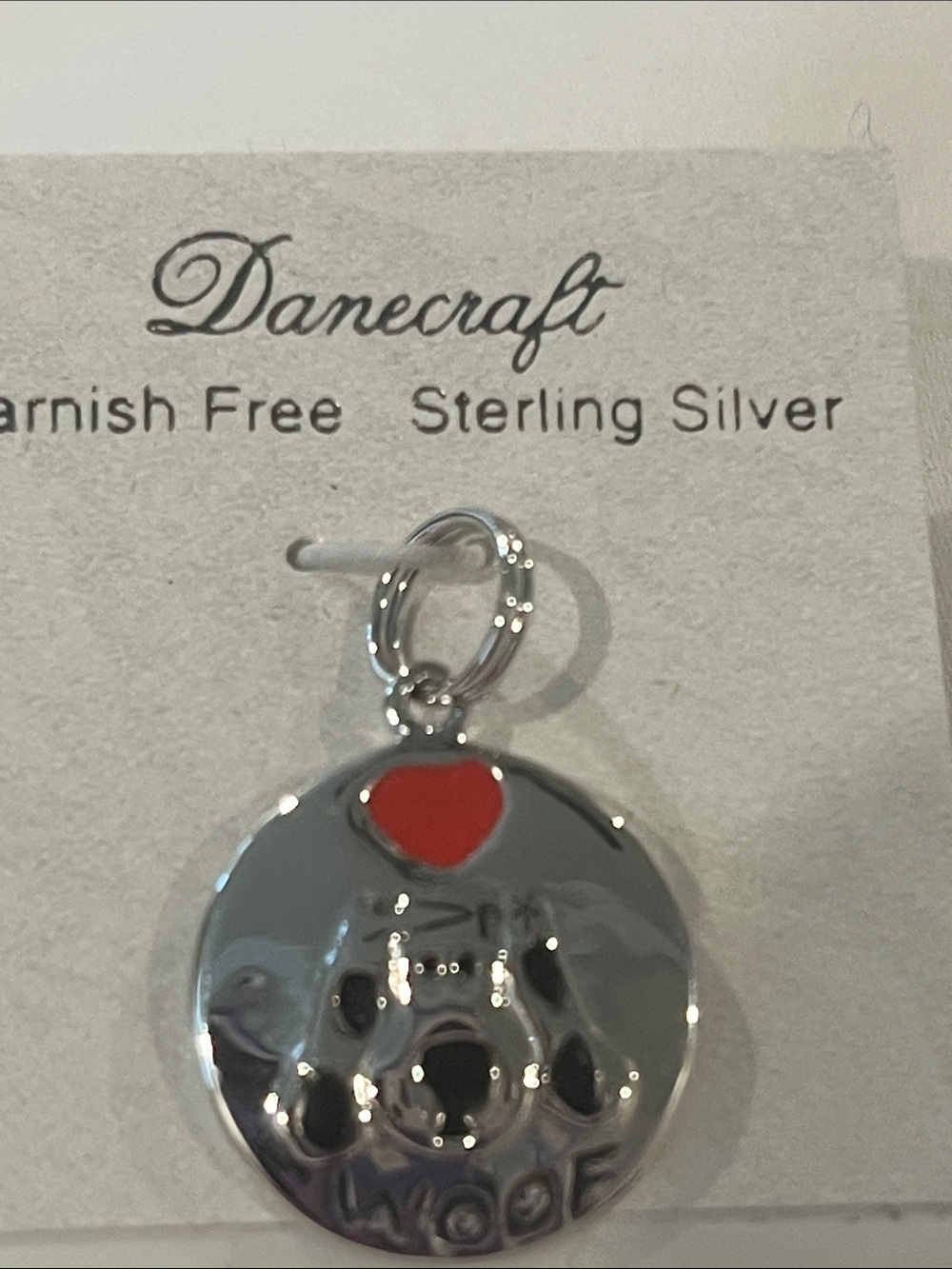 Danecraft tarnish free dog WOOF charm NEW Sterling Silver 925